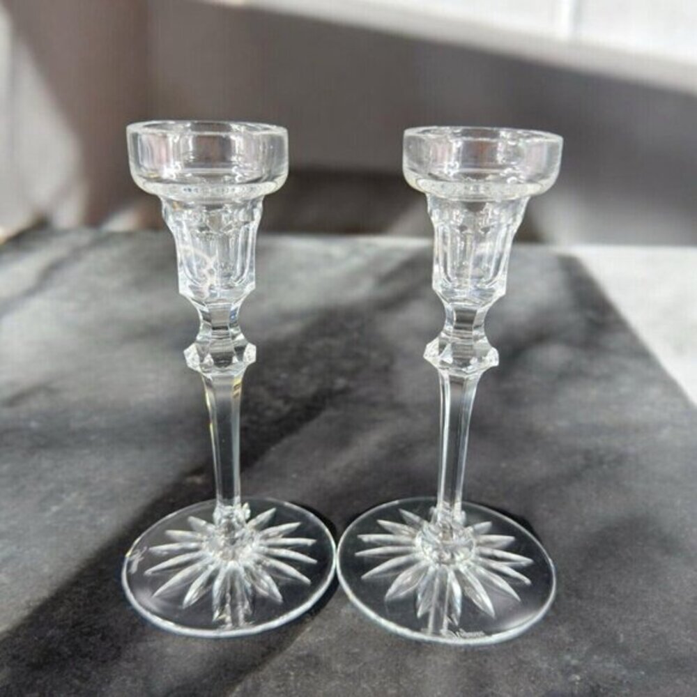 Rogaska‎ Richmond Clear Crystal Candle Holder Set 2 Clear Crystal Marked Bottom